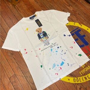 Polo by Ralph Lauren Kids White T-Shirt with Bear and Paint Splatter